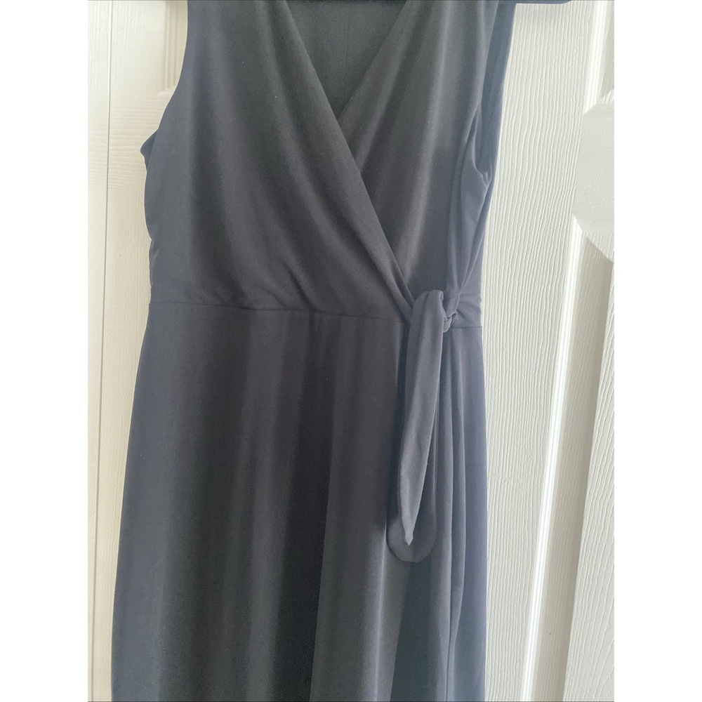 Ann Taylor Factory Faux Wrap Dress Womens Size M Black Sleeveless Jersey Spandex - Picture 4 of 7